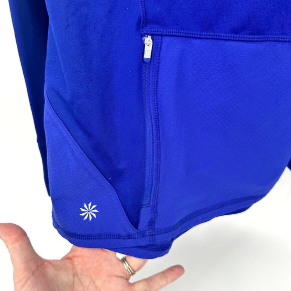 Athleta Plush Tech Hoodie Womens Medium Blue Activewear Pockets Thumbholes - Picture 5 of 10